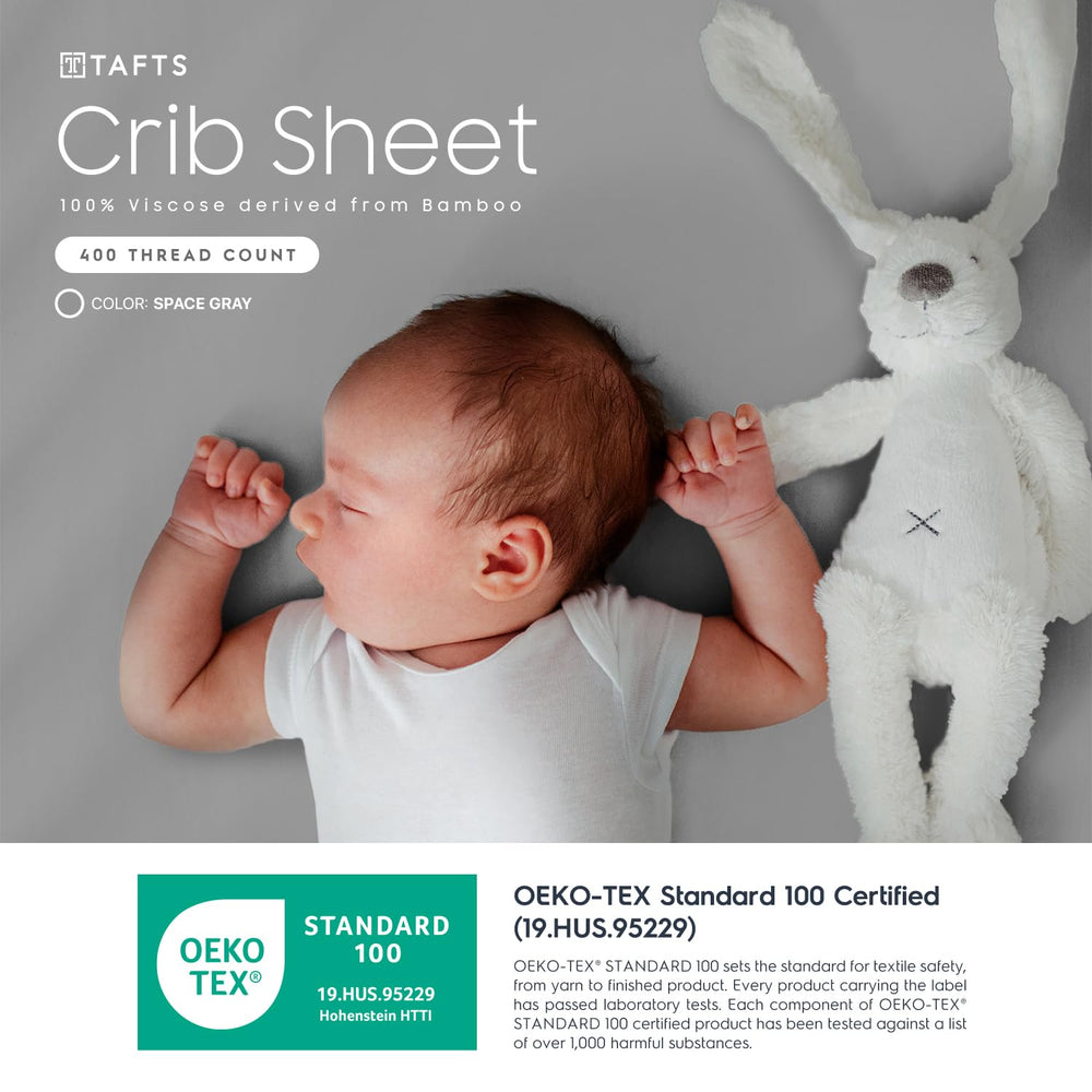 Tafts bamboo viscose crib sheets grey on crib show a sleep-ready surface