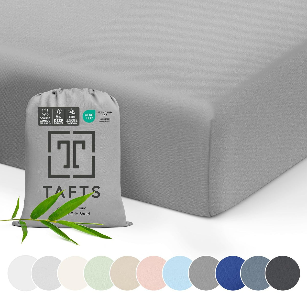 Tafts bamboo viscose crib sheets grey closeup weave deliver silky softness
