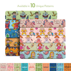 Tafts viscose crib sheet folded, showing 8-inch pocket and durable weave for easy care.