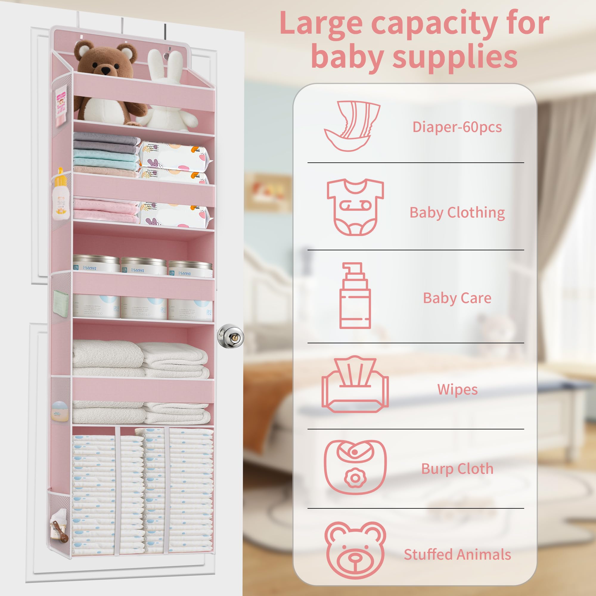 Bottom diaper stack area of the Tahavice organizer holds up to 60 diapers neatly.