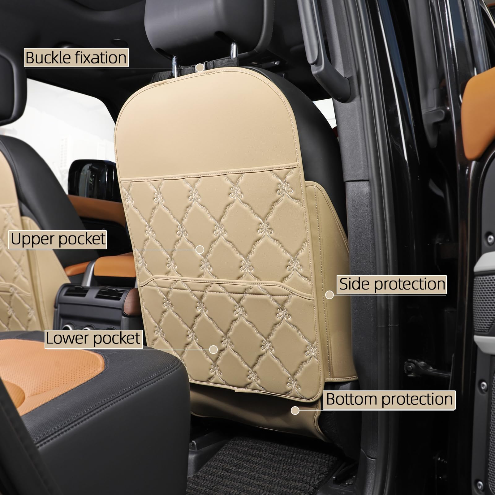 TAIKOO beige back seat protector with buckles, secure fit