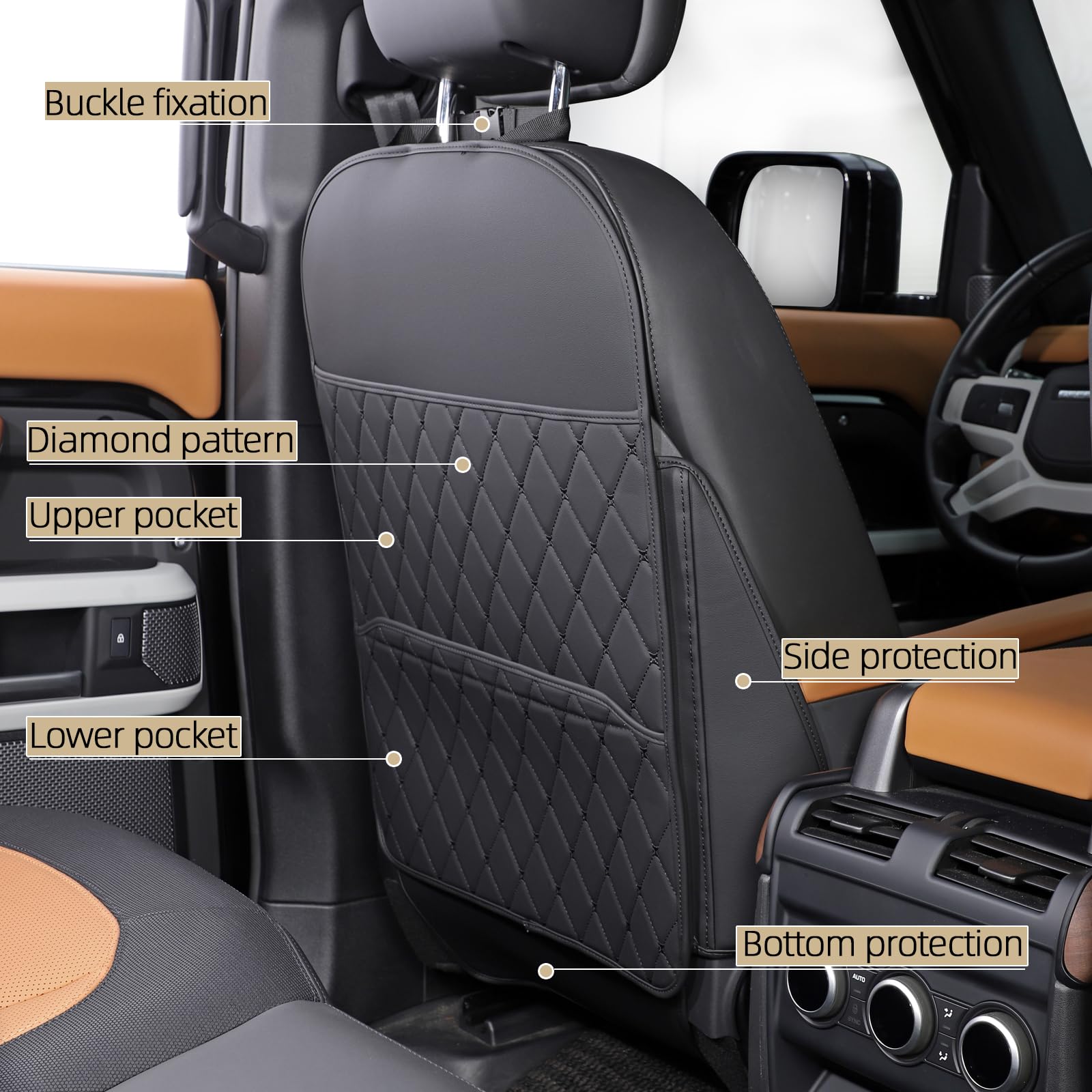TAIKOO backseat kick mat, cleanable material shown with wipe-friendly surface.