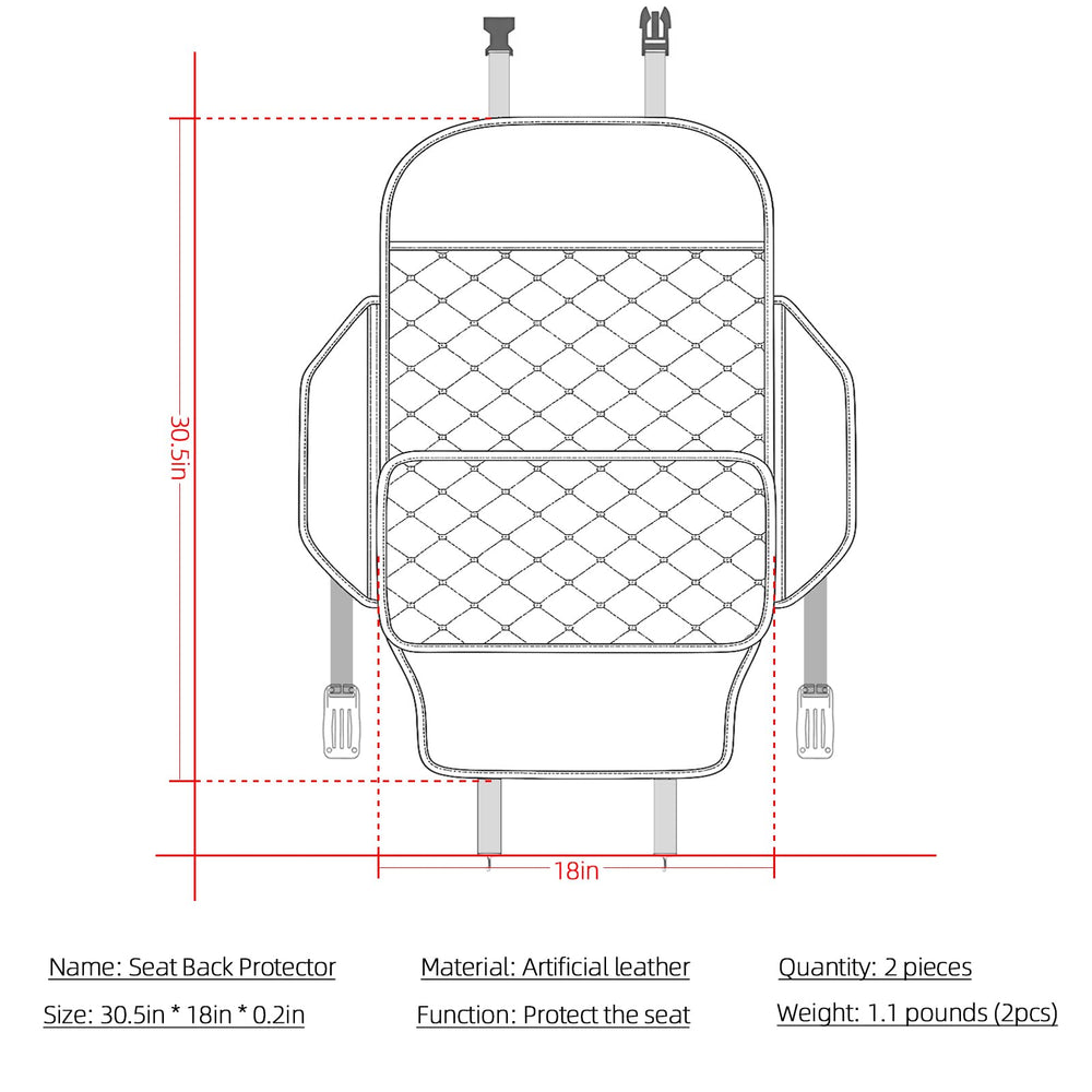 TAIKOO seat back protector measures 30 by 25 inches and 0.2 inch thick