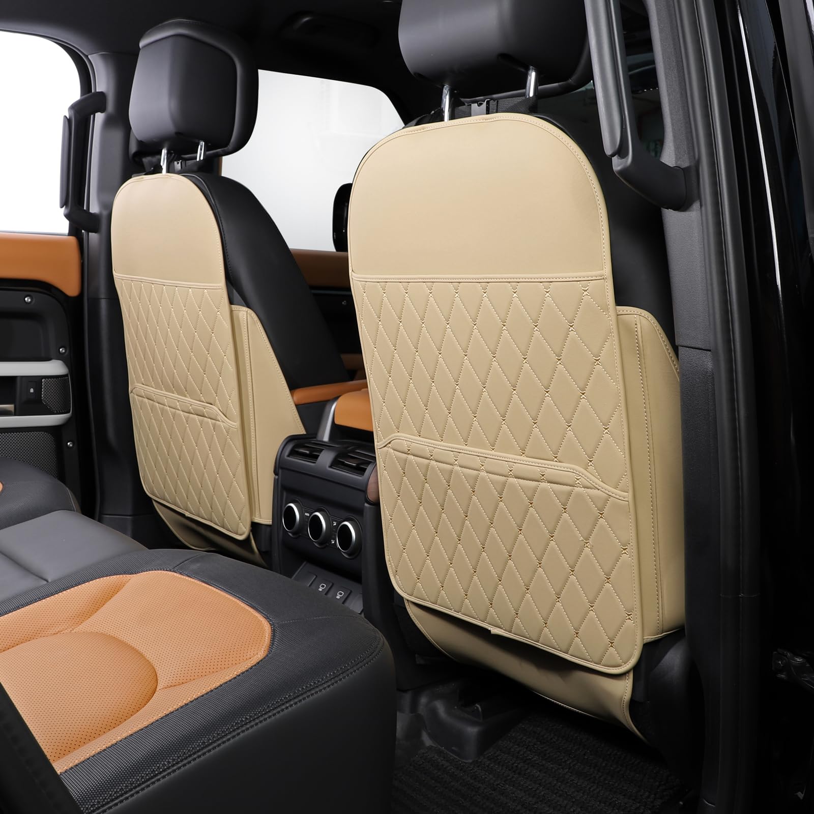 TAIKOO seat back protector with large capacity pocket in beige, protects upholstery and keeps items organized