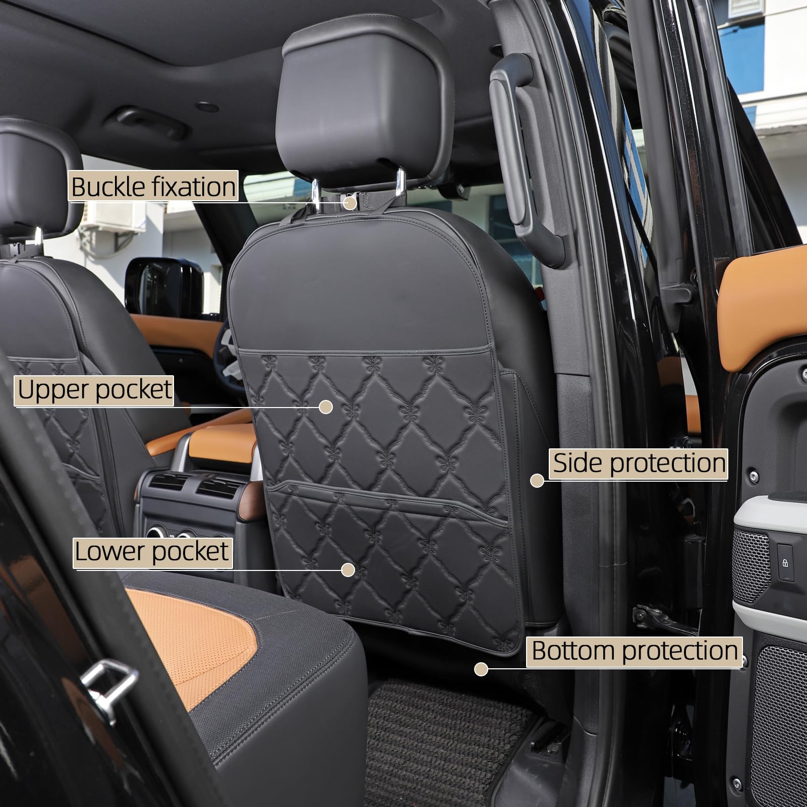 Taikoo seat back protector material close-up showing durable fabric