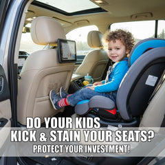 TAIKOO seat back protector with built-in pocket, open view showing organization space.