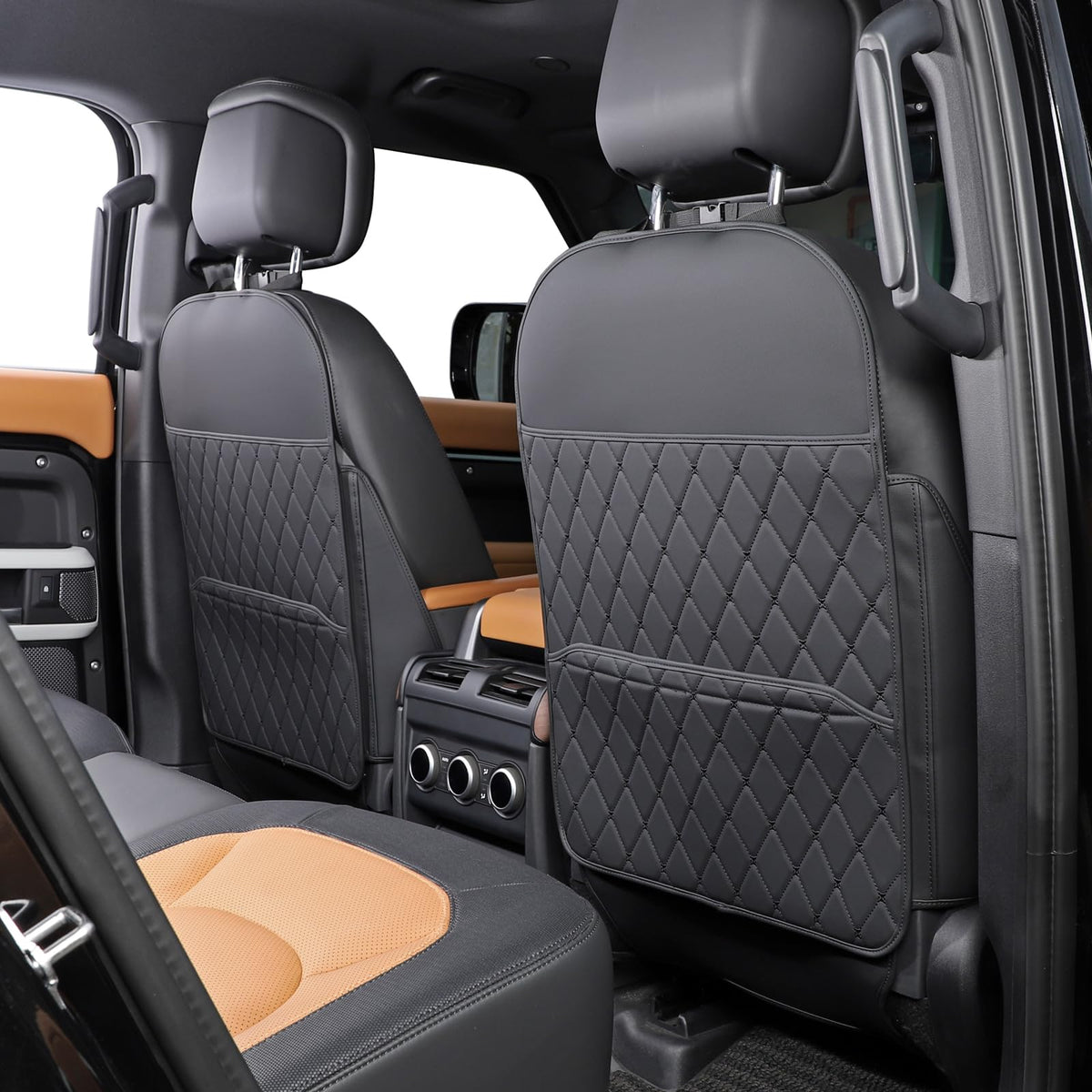 TAIKOO Style A Black seat back protector, front view showing full coverage and clean edge.