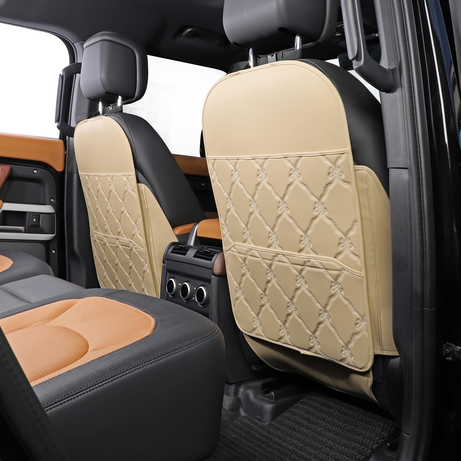 TAIKOO beige seat back protector, front view, protects interior from scuffs