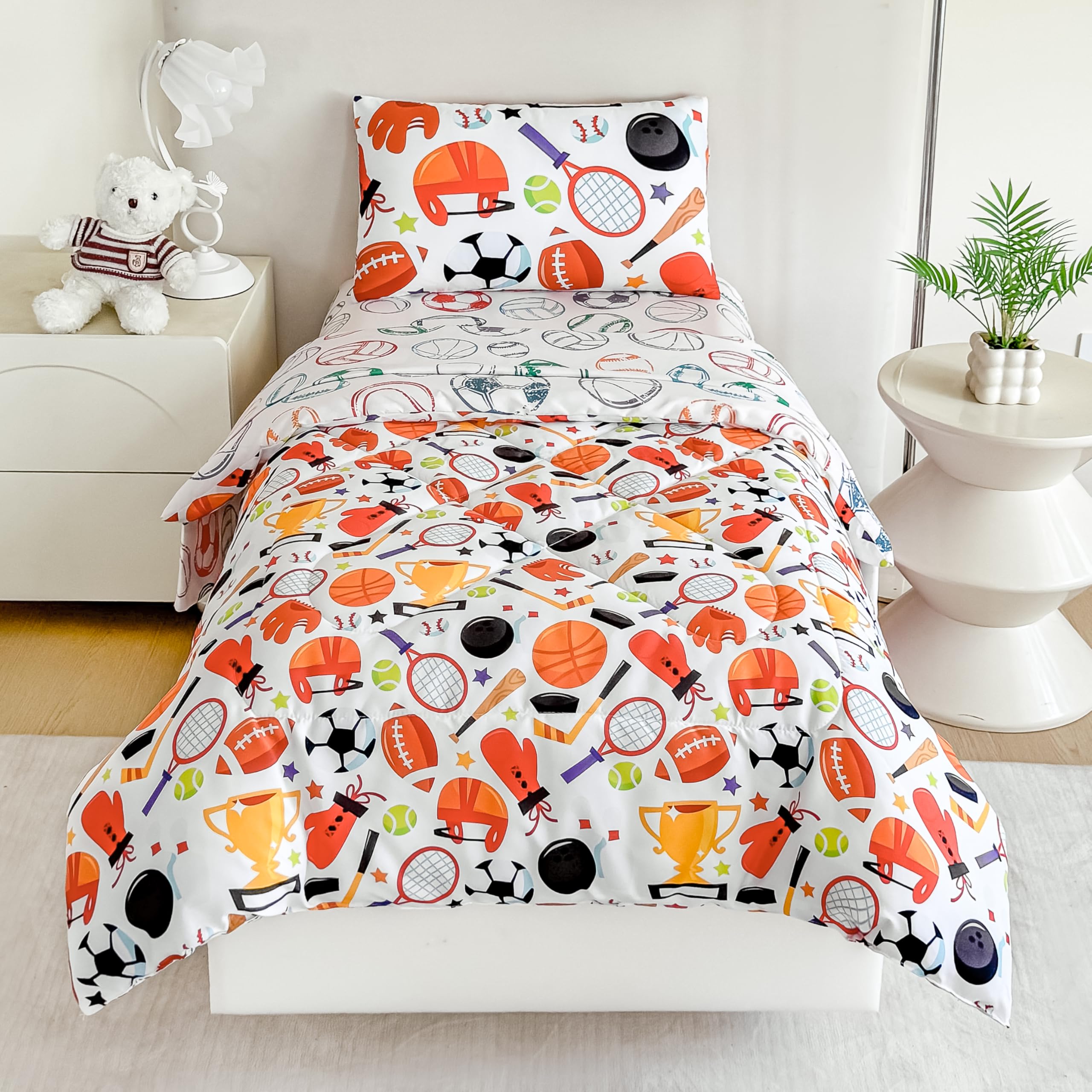 Tailor Shop baseball flat sheet features bright, kid-friendly print