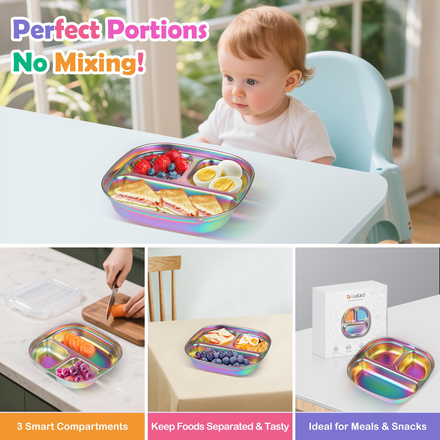 Taladad dishwasher-safe kids plate cleans easily on the top rack