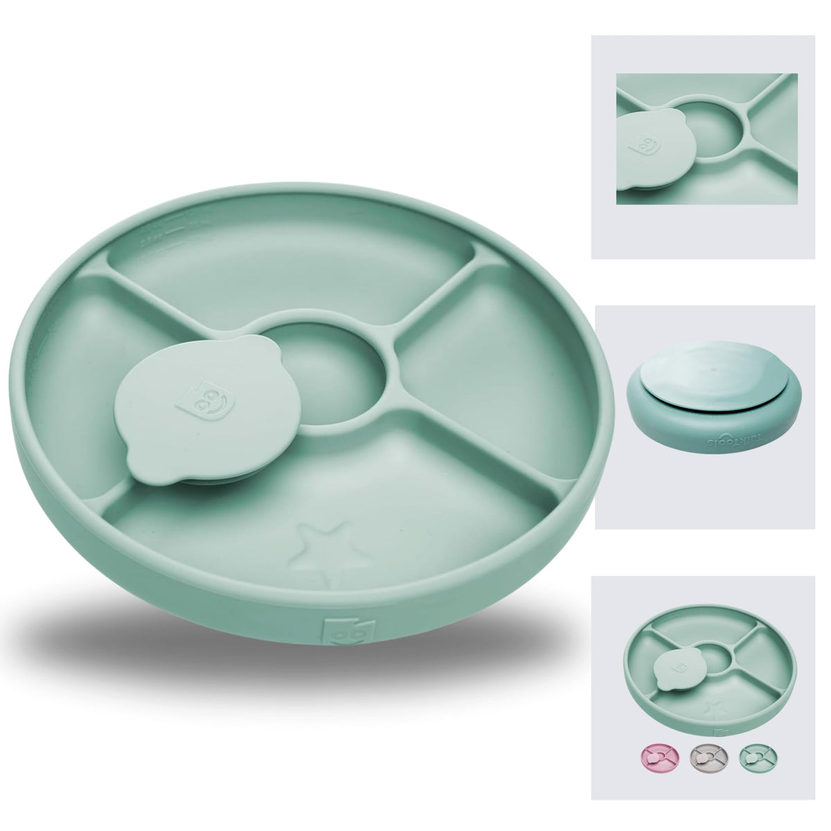 TalkTools Bitsy divided plate in use with varied foods supports self-feeding