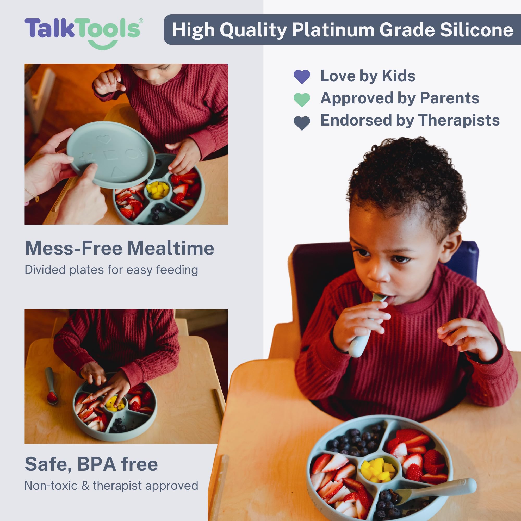 TalkTools Bitsy four-compartment layout keeps meals organized