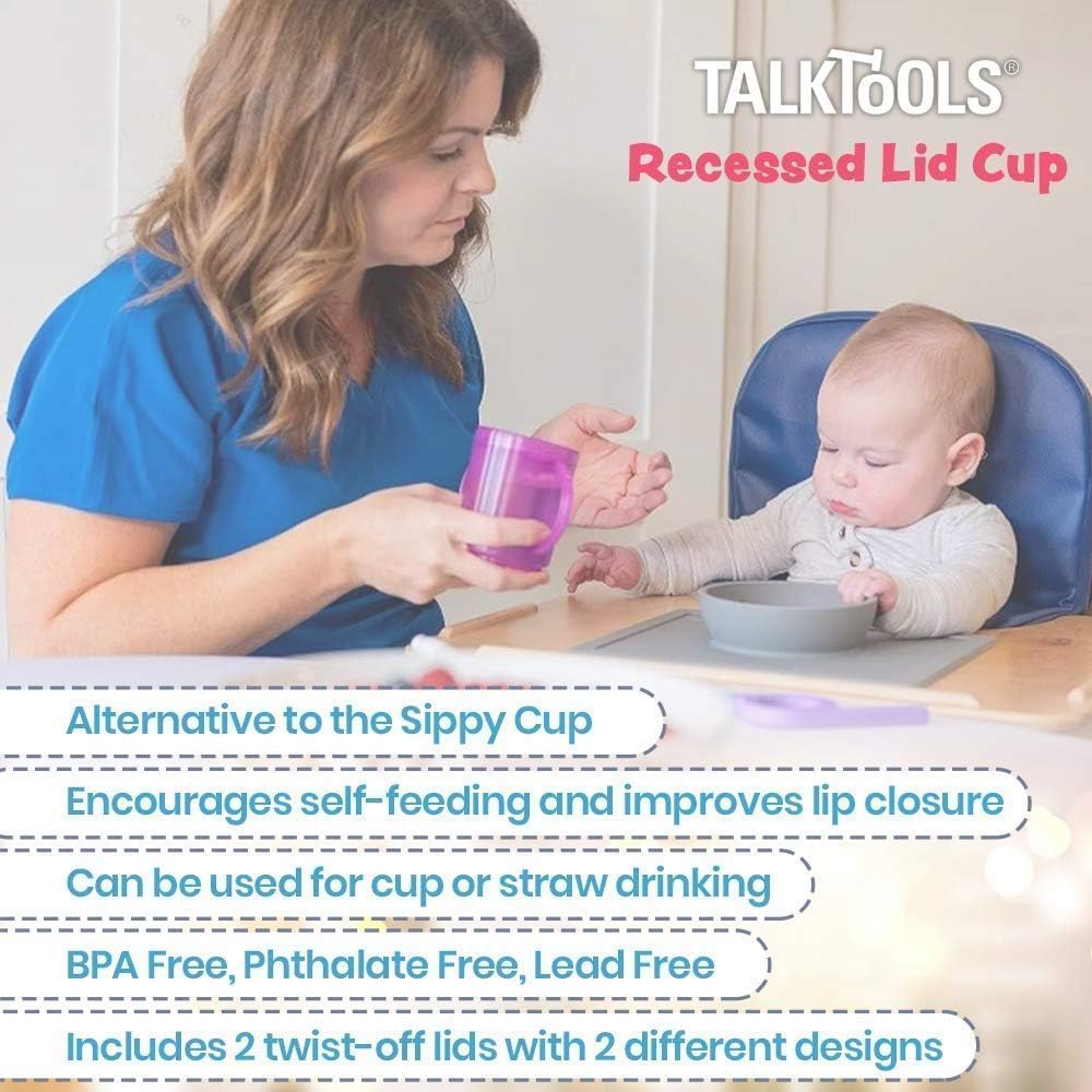 TalkTools cup made with food-grade materials in purple, ready for daily use.