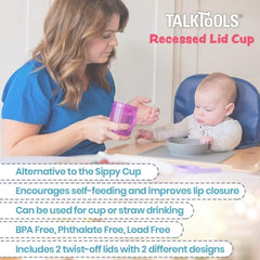 TalkTools cup made with food-grade materials in purple, ready for daily use.