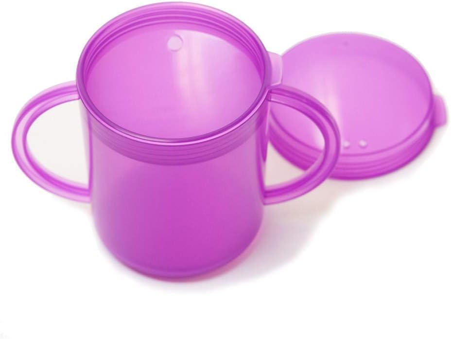 TalkTools leak-proof lids twist off for cup or straw drinking in purple.