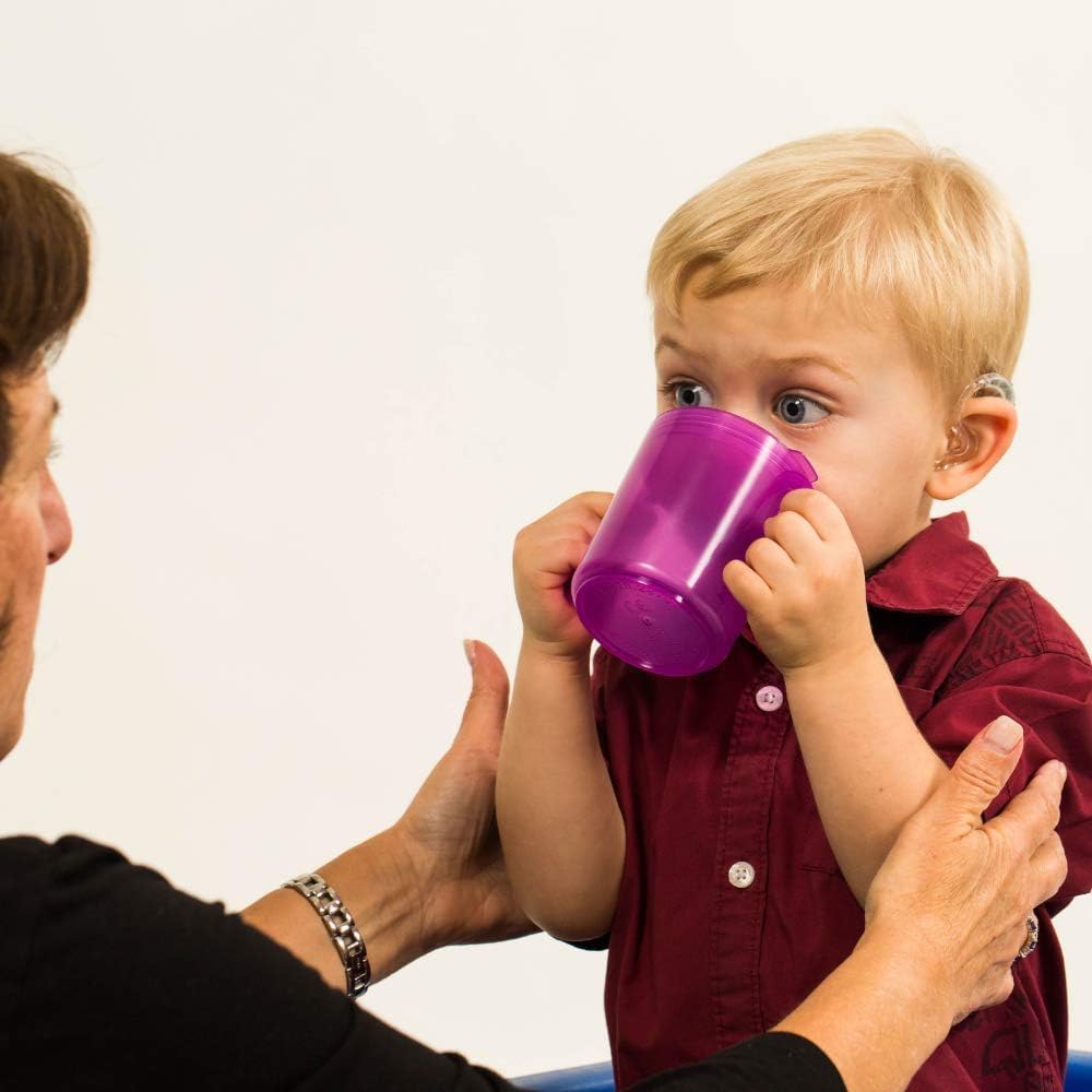 TalkTools leak-proof design minimizes spills during meals in purple.