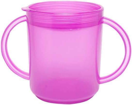 TalkTools recessed lid cup with handles in purple, showing comfortable grip for self-feeding.