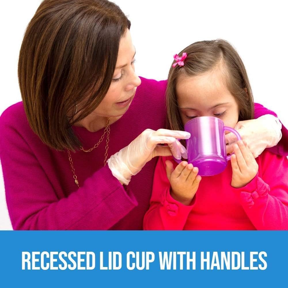 TalkTools two lids enable different drinking styles on purple cup.