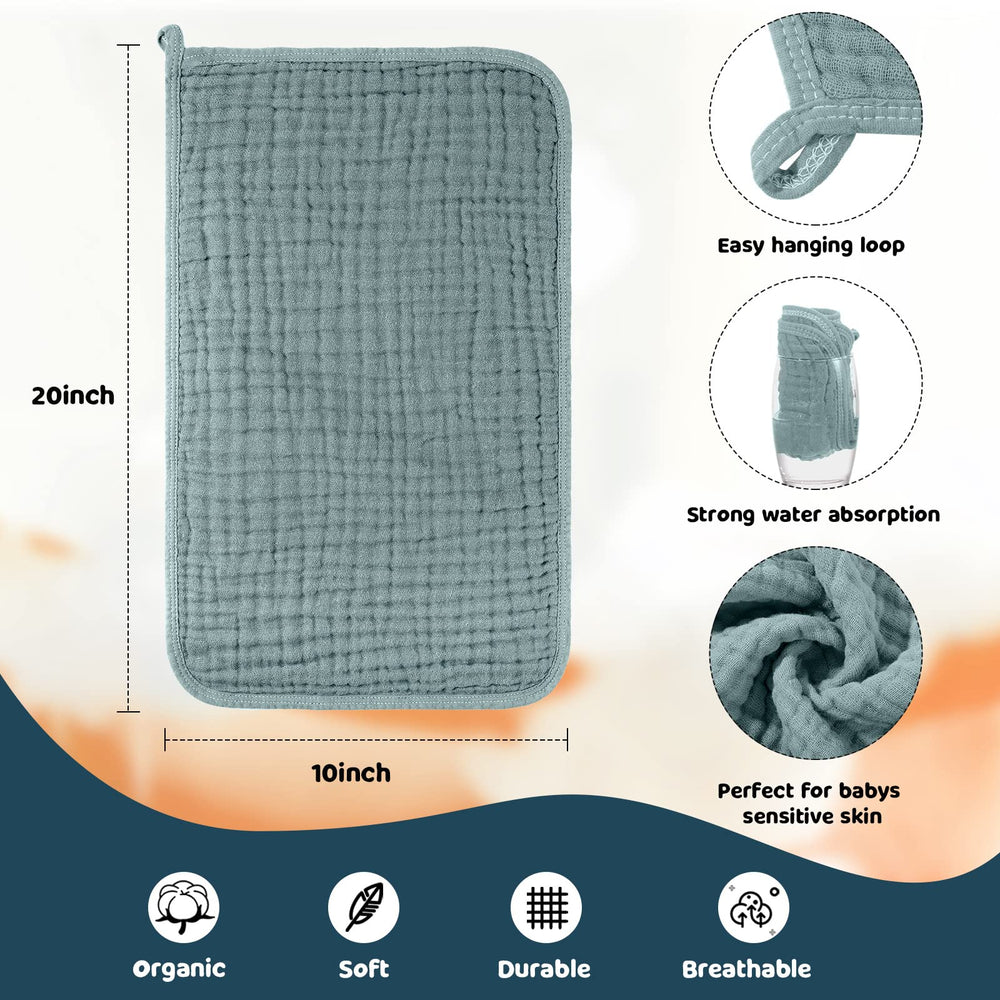 Tallew muslin bib 4-pack display, adjustable fasteners for comfortable, growing fit
