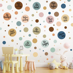 Tallew polka dot decals in varied sizes brighten classroom walls for creative play