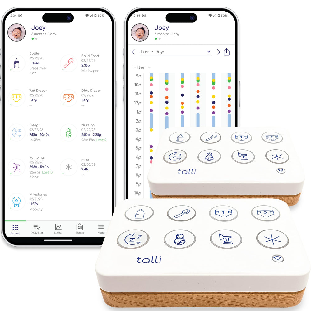 Talli Daily Tracker logs feedings with one touch for quick updates.