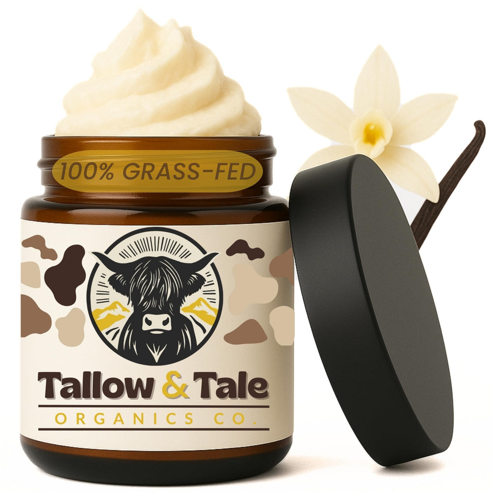 Tallow And Tale Créme de Vanilla jar—deep hydration for face and body.