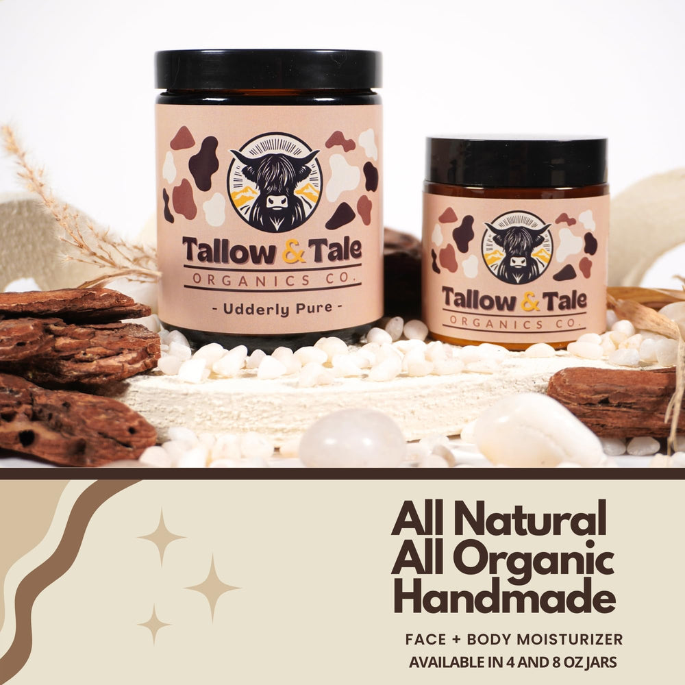 Tallow And Tale face and body moisturizer application shows easy, non-greasy absorption.