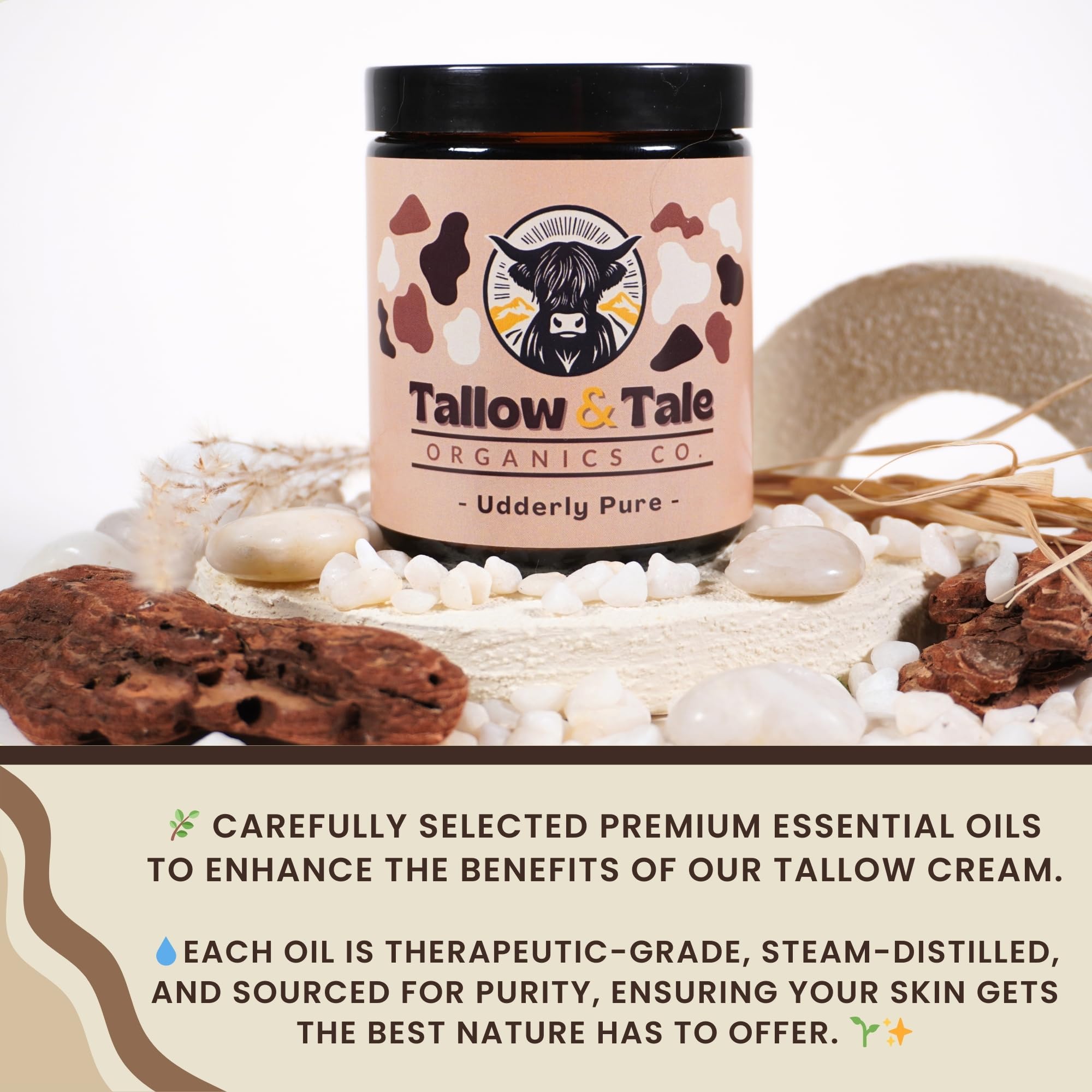Tallow And Tale grass-fed tallow bottle pour demonstrates natural, fragrance-free hydration.