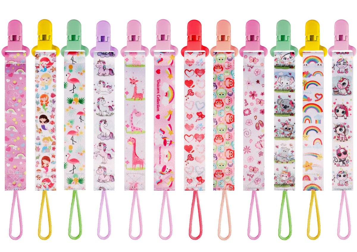 TAMHOO dinosaur-pattern pacifier clip with adjustable strap keeps pacifier within reach and clean.