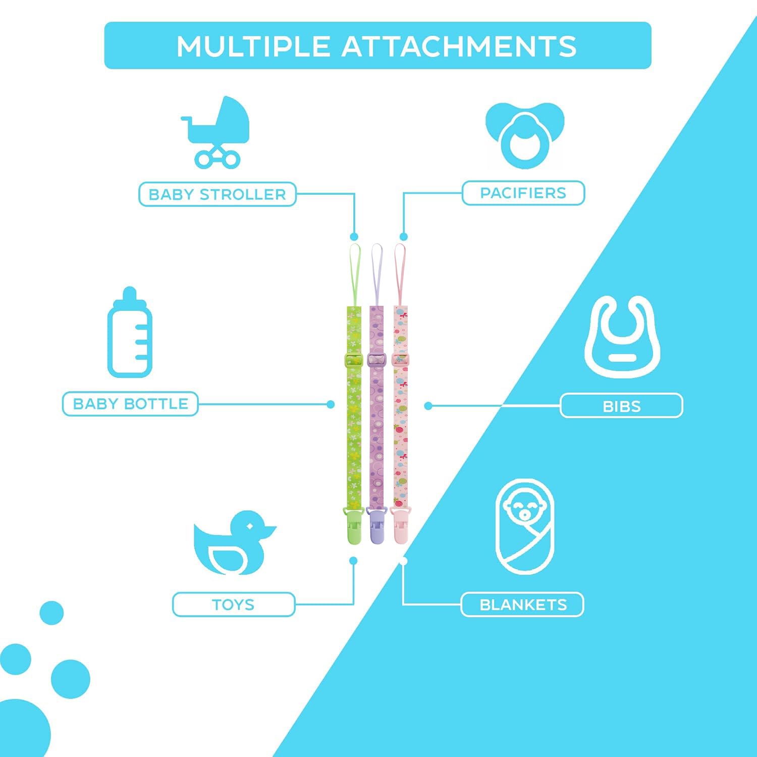 Tamhoo pacifier clips with cloud pattern add whimsy while securing pacifiers against spills.