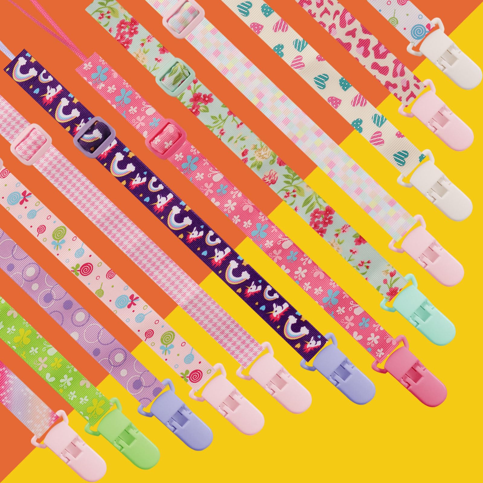 Tamhoo pacifier clips with polka-dots pattern add fun look and strong grip.