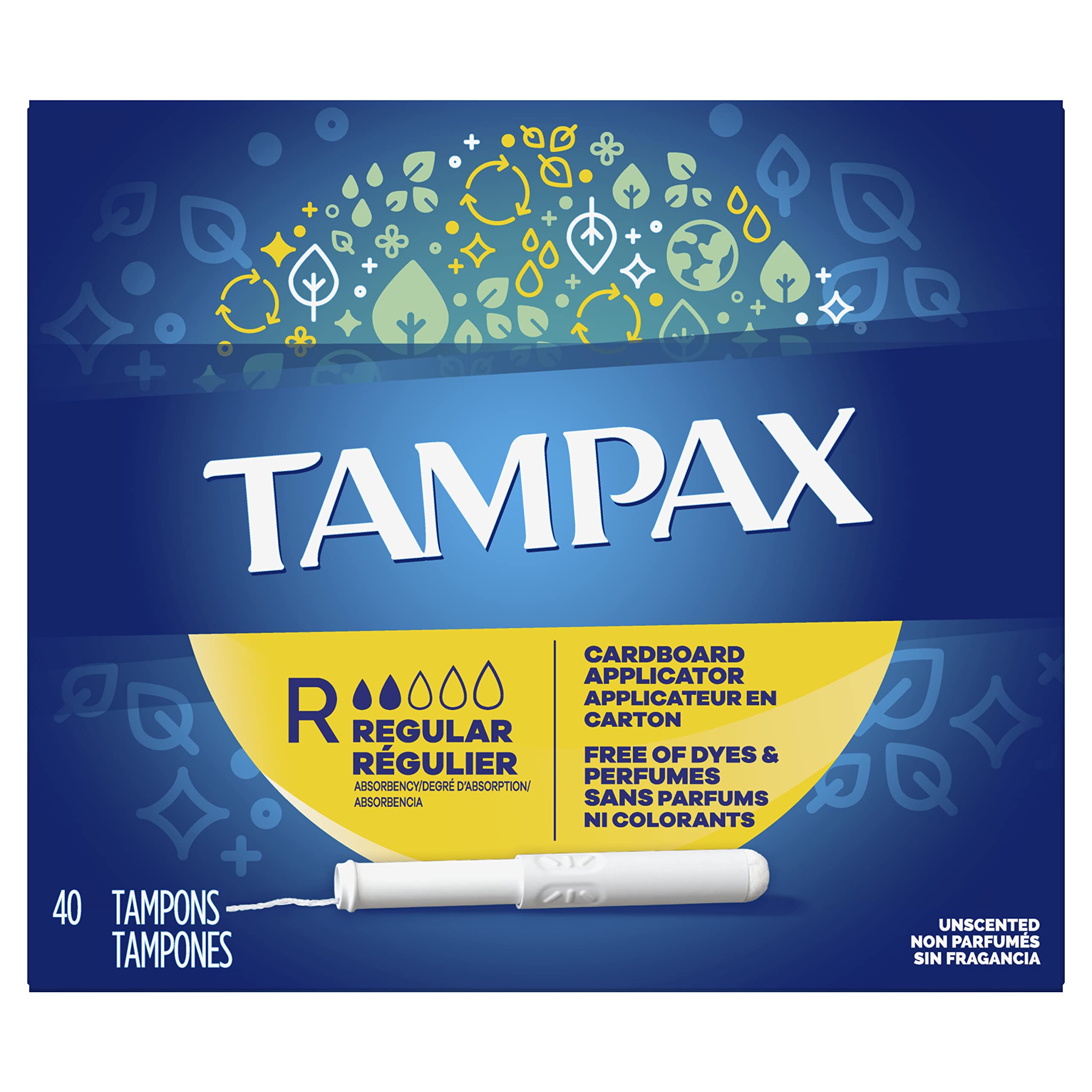 Tampax Cardboard Regular tampon with applicator close-up for easy insertion.