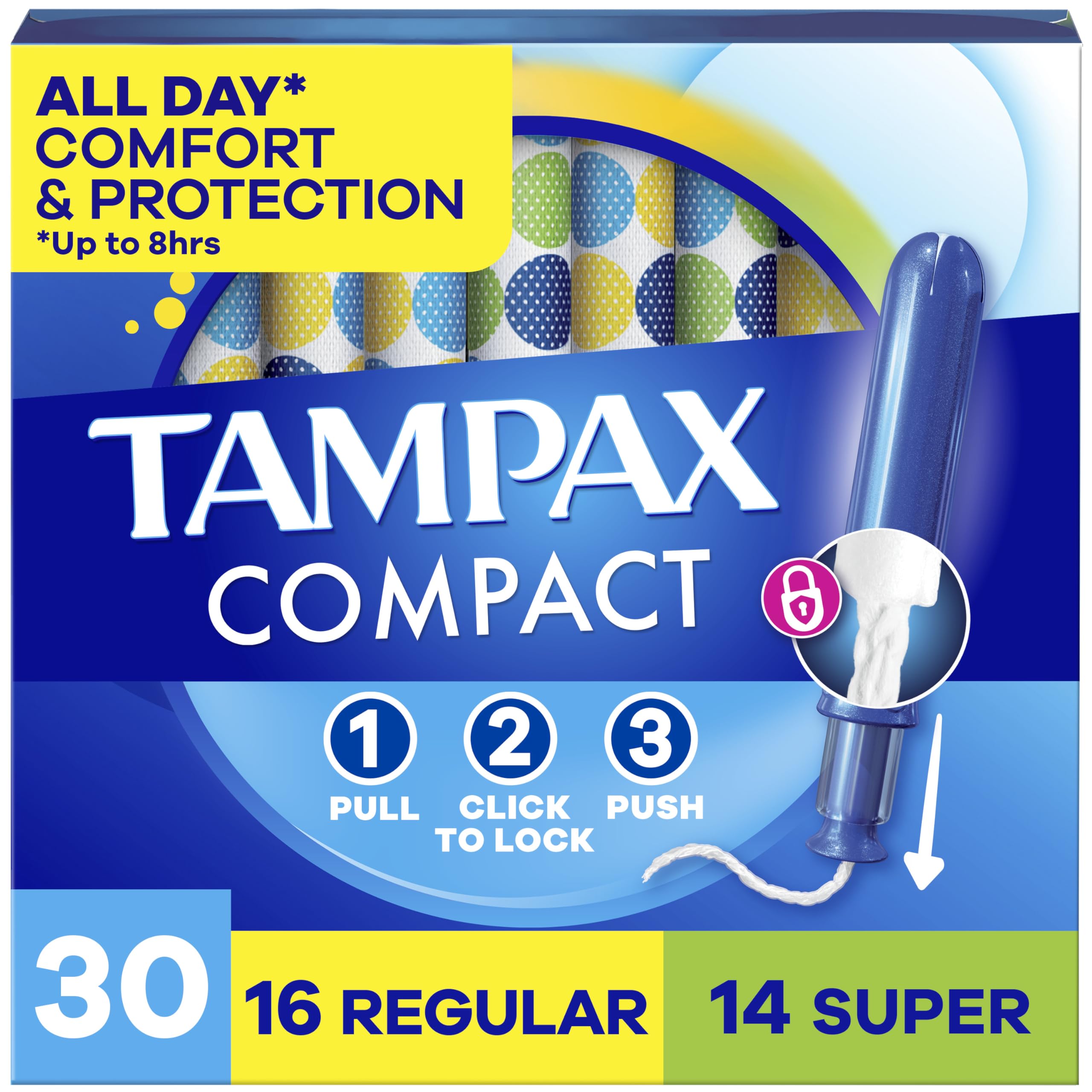 Tampax Compact Pearl pull-pusher action for easy on-the-go protection.