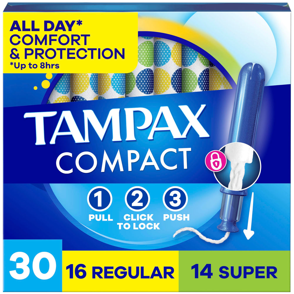 Tampax Compact Pearl pull-pusher action for easy on-the-go protection.
