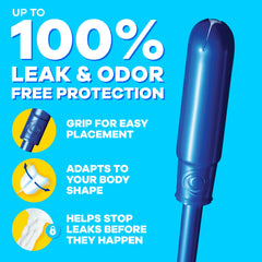 Tampax Pearl applicator with Anti-Slip Grip ensures easy insertion.