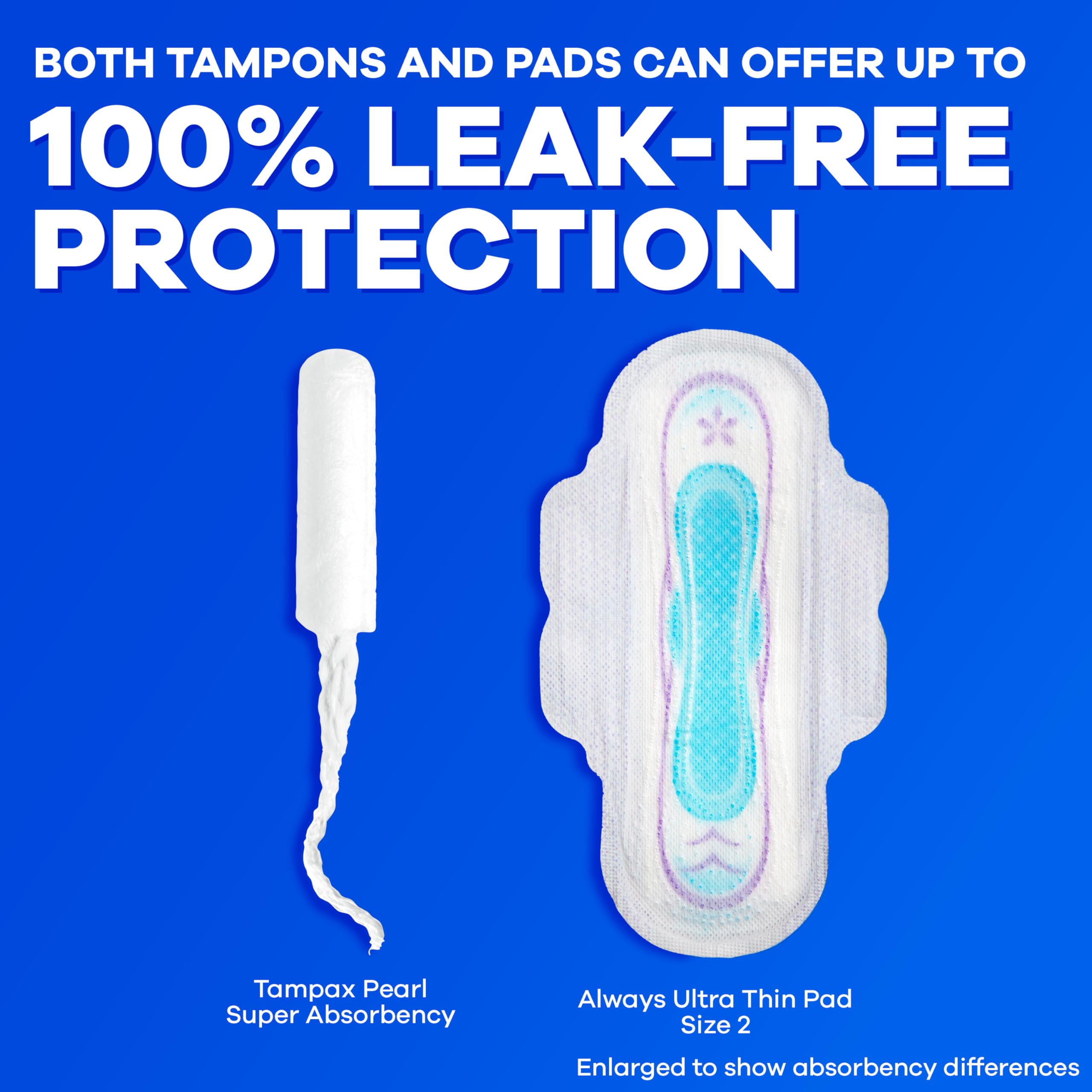 Five absorbencies available to match changing flow with Tampax Pearl.