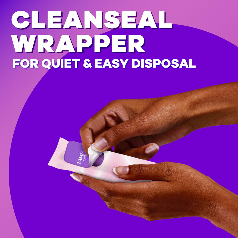 Tampax Radiant CleanGuard layer adds extra protection during use.