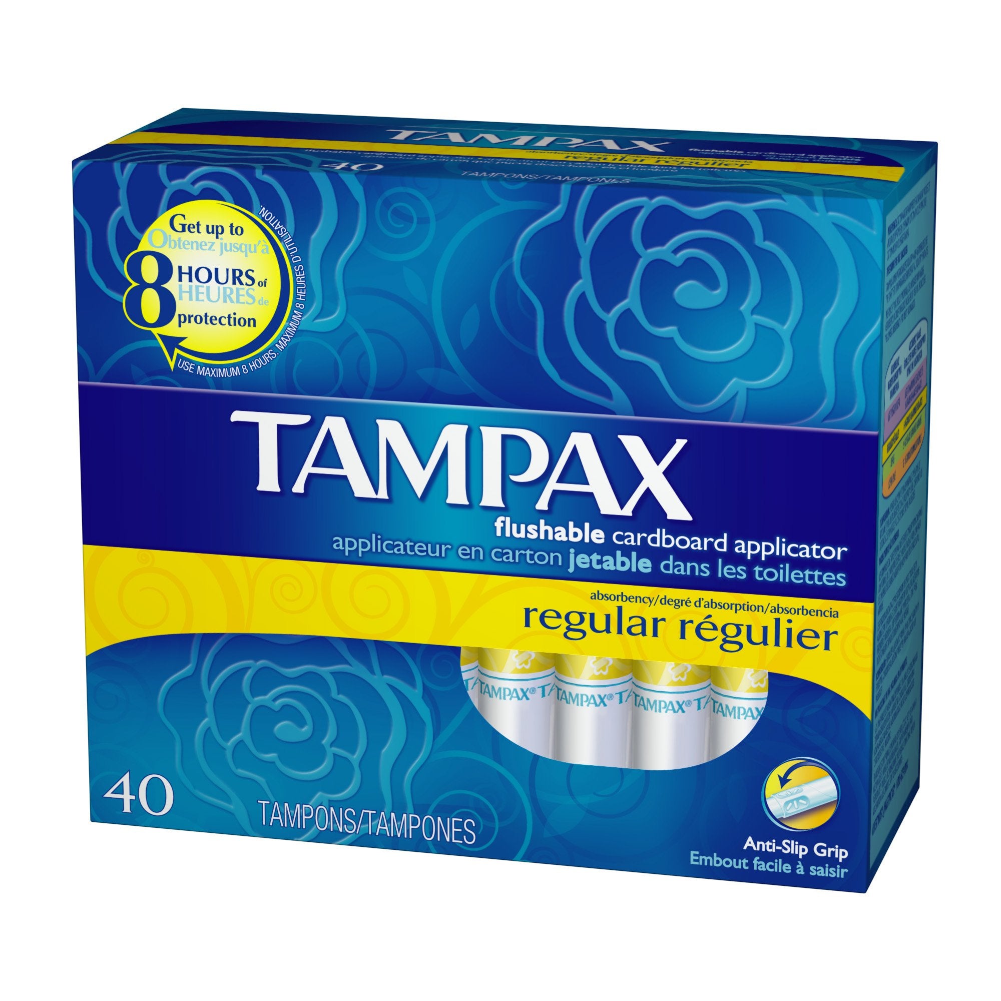 Tampax Regular 40-count pack image showing long pantiliners for daily protection