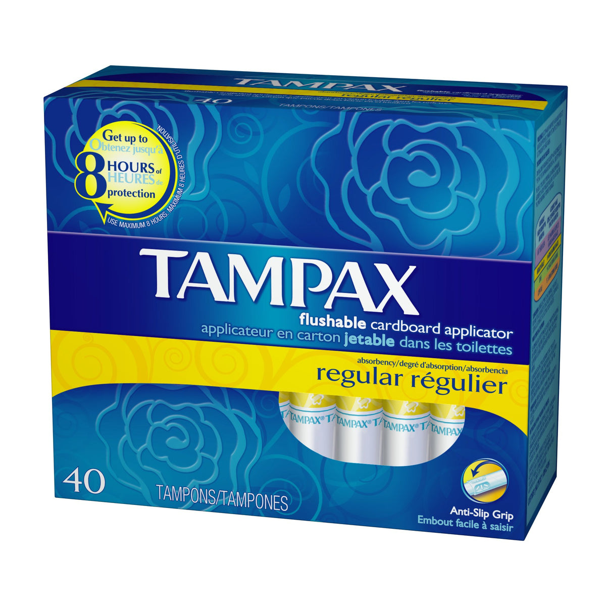 Tampax Regular 40-count pack image showing long pantiliners for daily protection