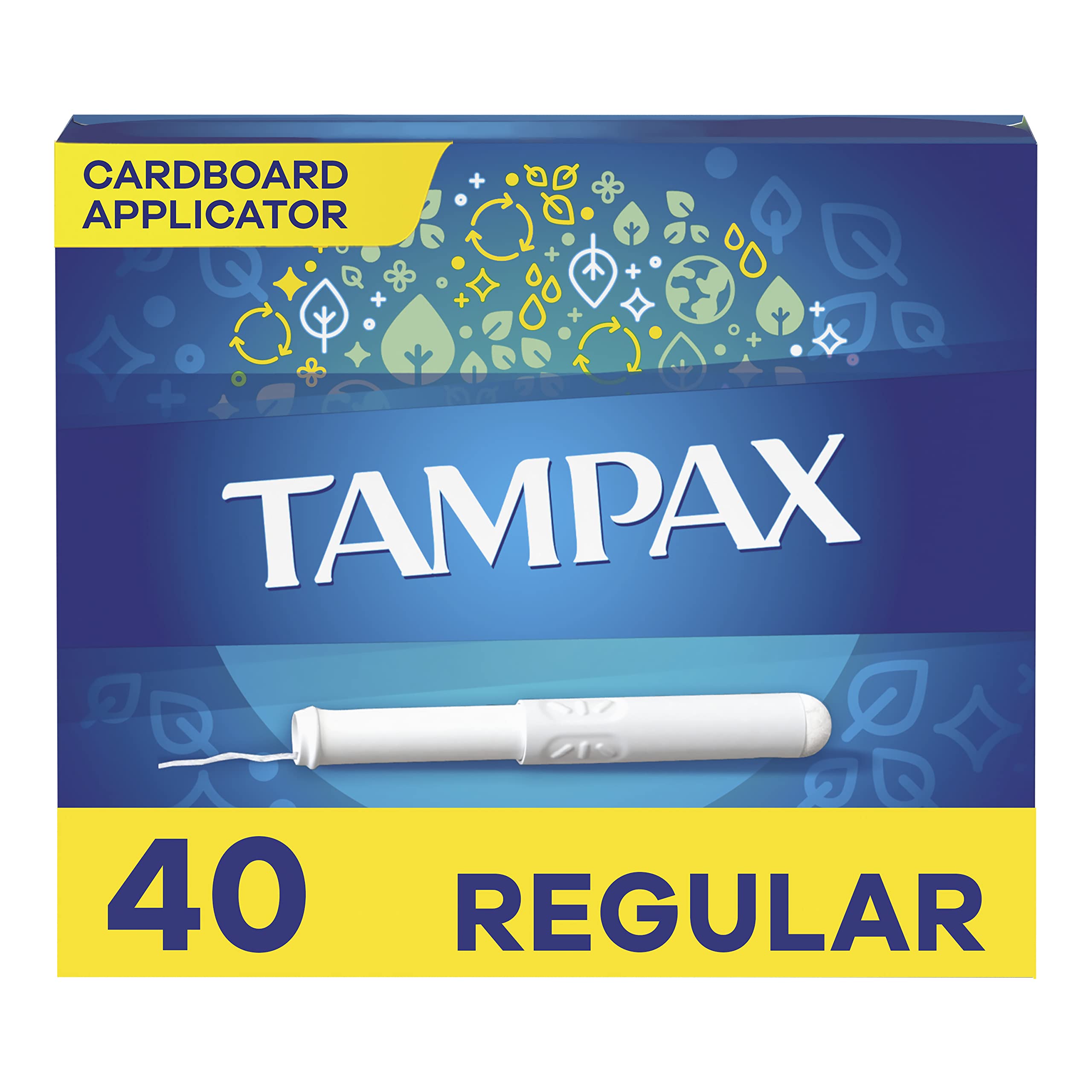 Tampax Regular tampon with cardboard applicator for easy insertion and protection.