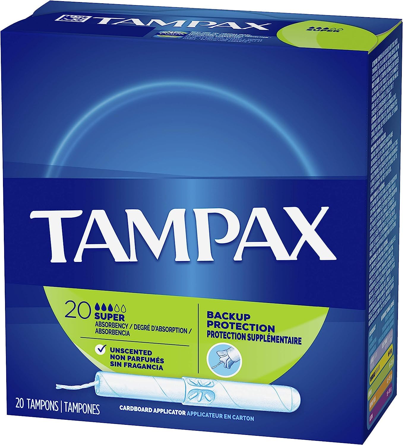 Tampax 80ct tampon packaging on shelf for easy stocking