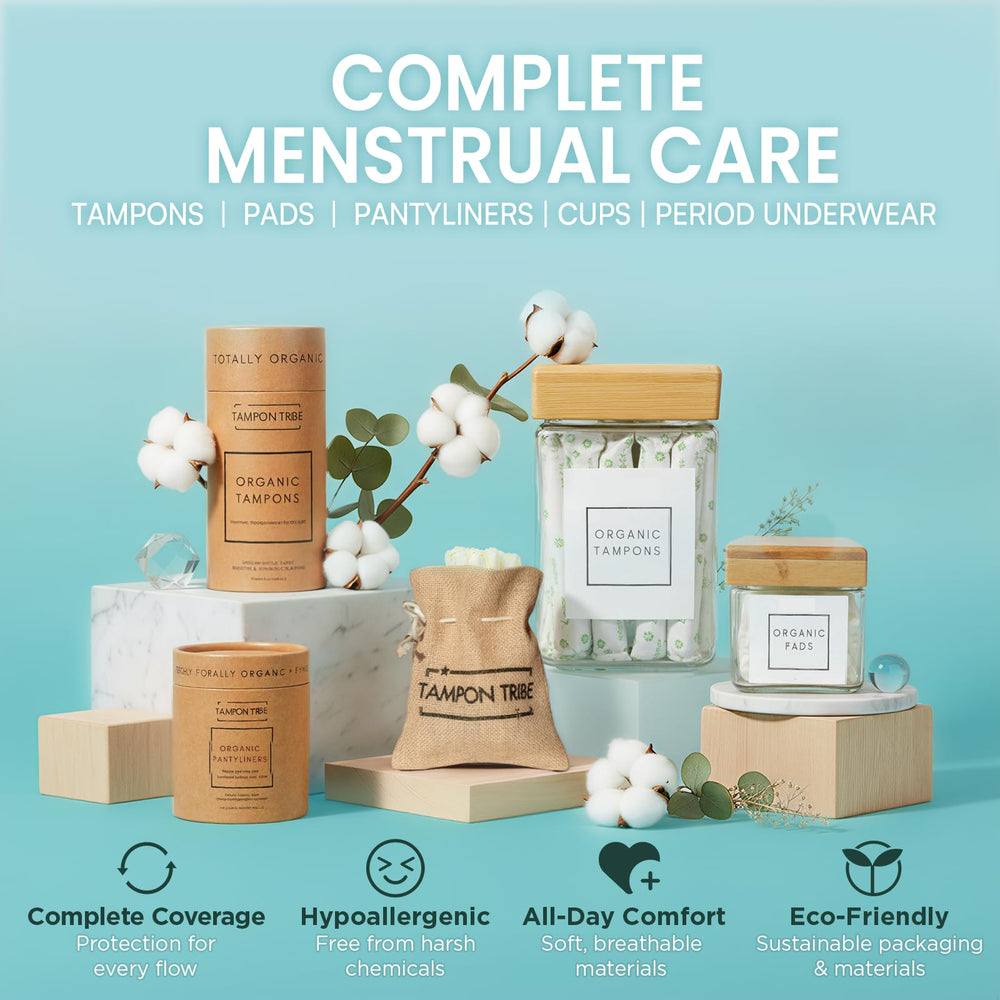 Tampon Tribe plant-based backing emphasizes skin-friendly, chemical-free protection.