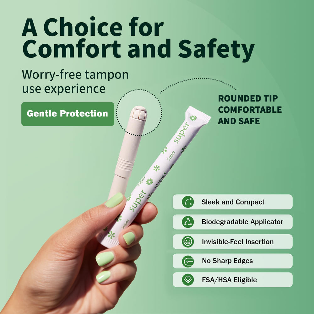Tampon Tribe Super Plus rounded-tip applicator enables comfortable insertion