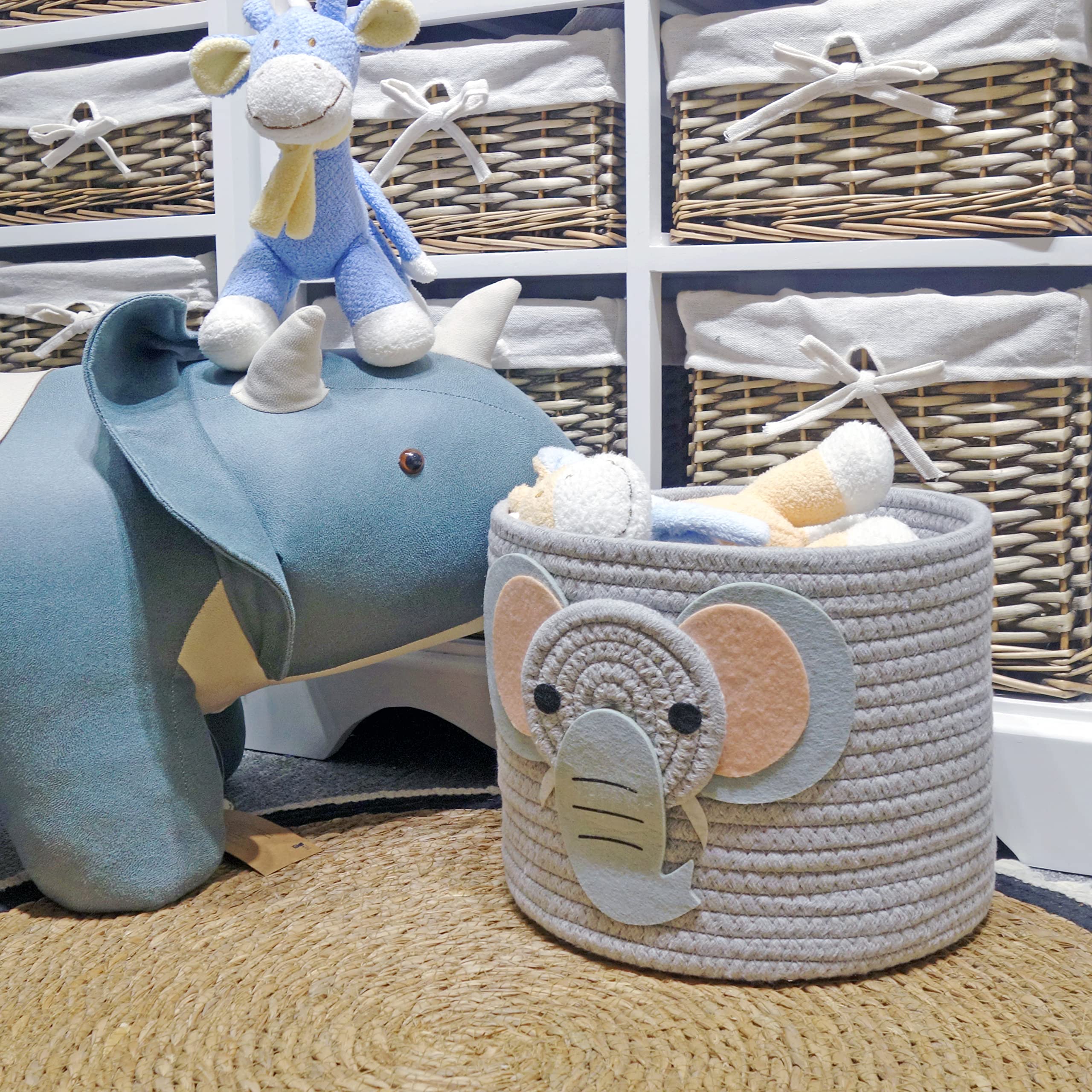 T&T Homewares kids room elephant basket for easy toy and clothing organization