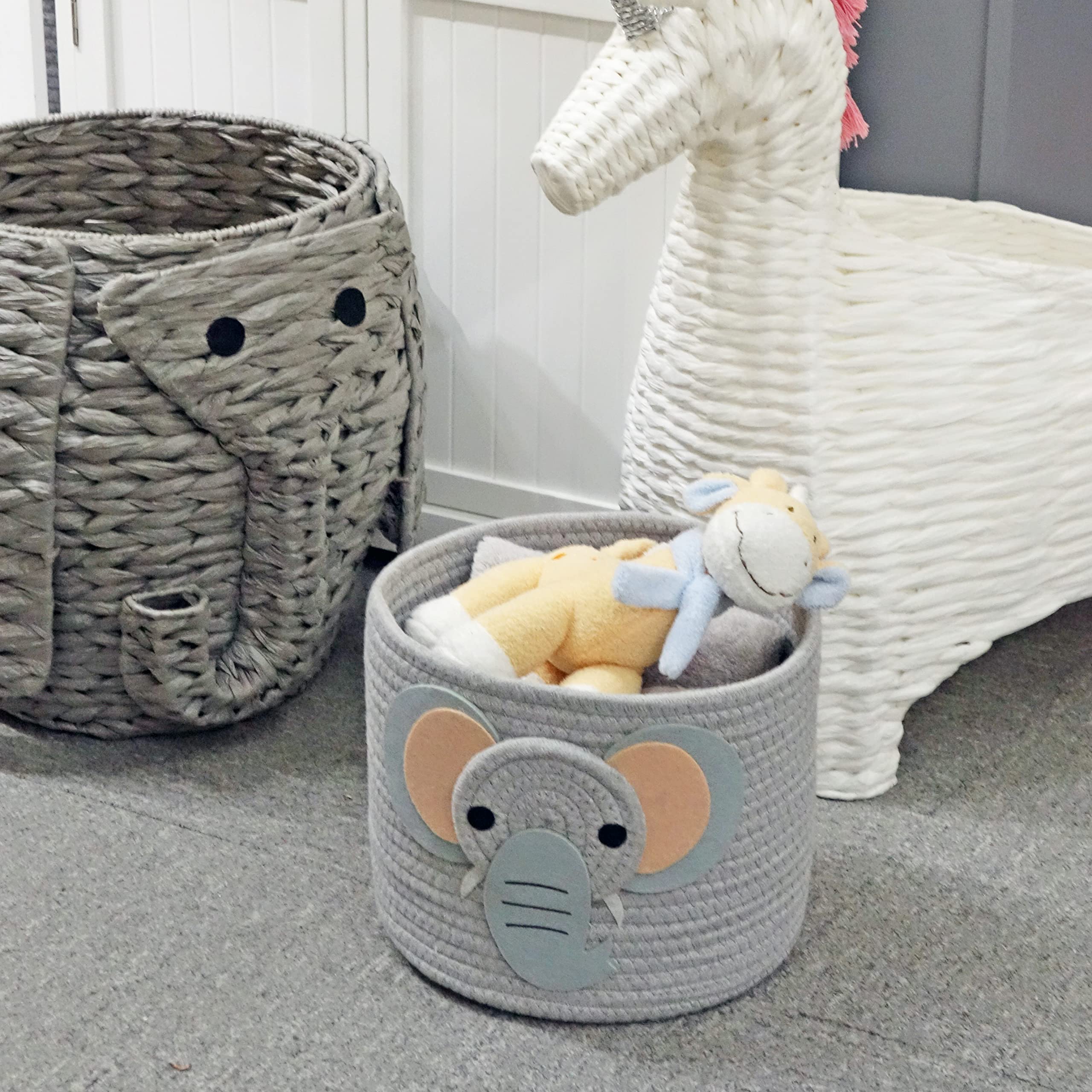 T&T Homewares nursery decor elephant theme basket complements woodland-inspired furniture