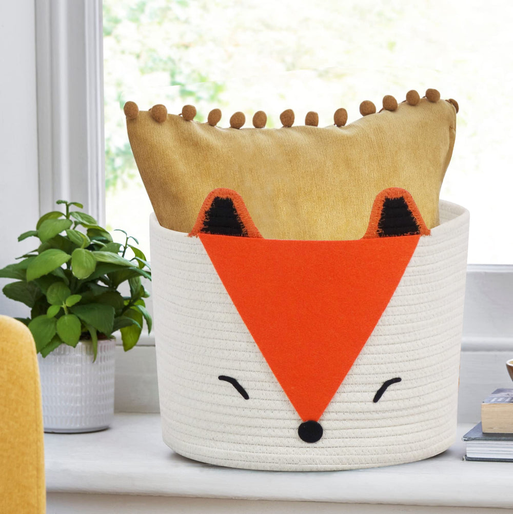 T&T Homewares Orange Fox Storage Basket keeps diapers, wipes, and essentials neatly at hand.