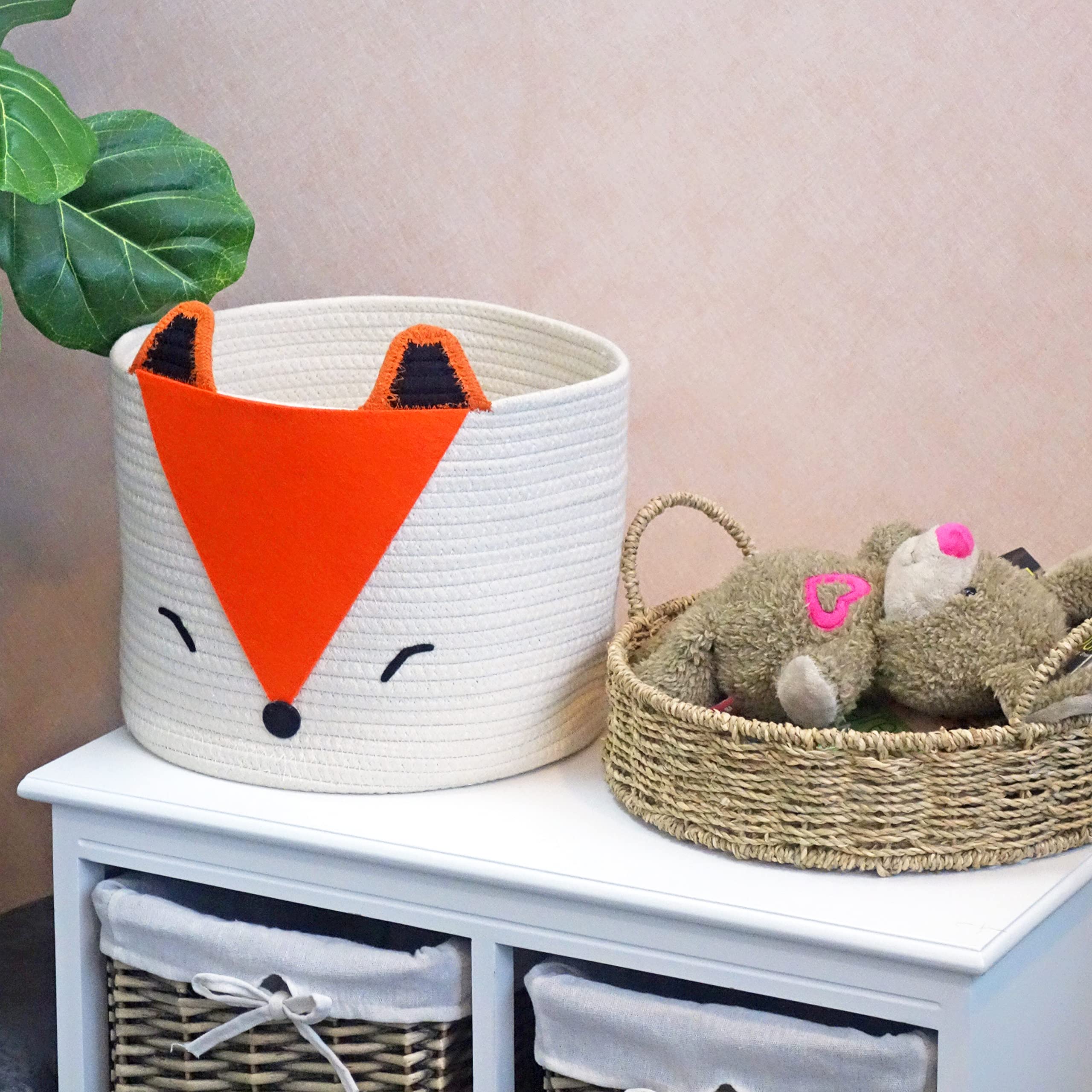 T&T Homewares Orange Fox Storage Basket showcases soft rope texture for gentle handling.