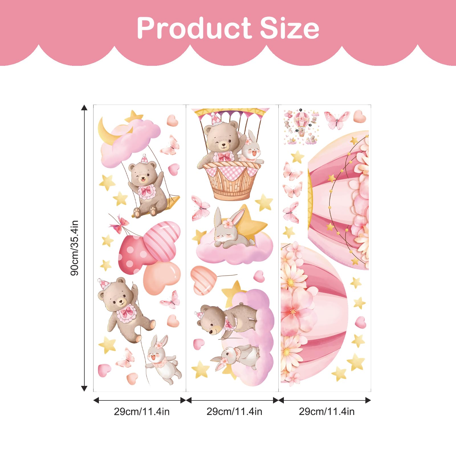 Tanlaby nursery wall decal set sticks to walls, furniture, tiles.
