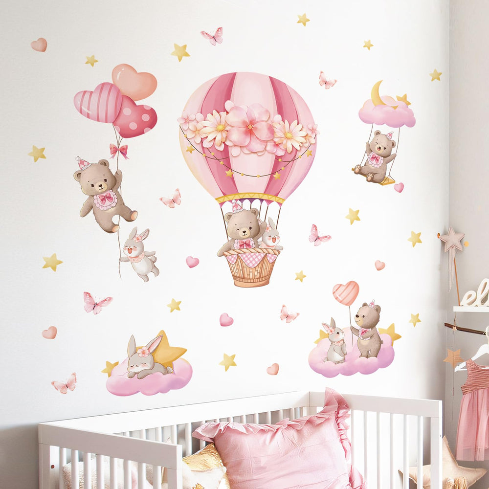 Tanlaby pink hearts and butterflies decal enhances playful ambiance on smooth surfaces.