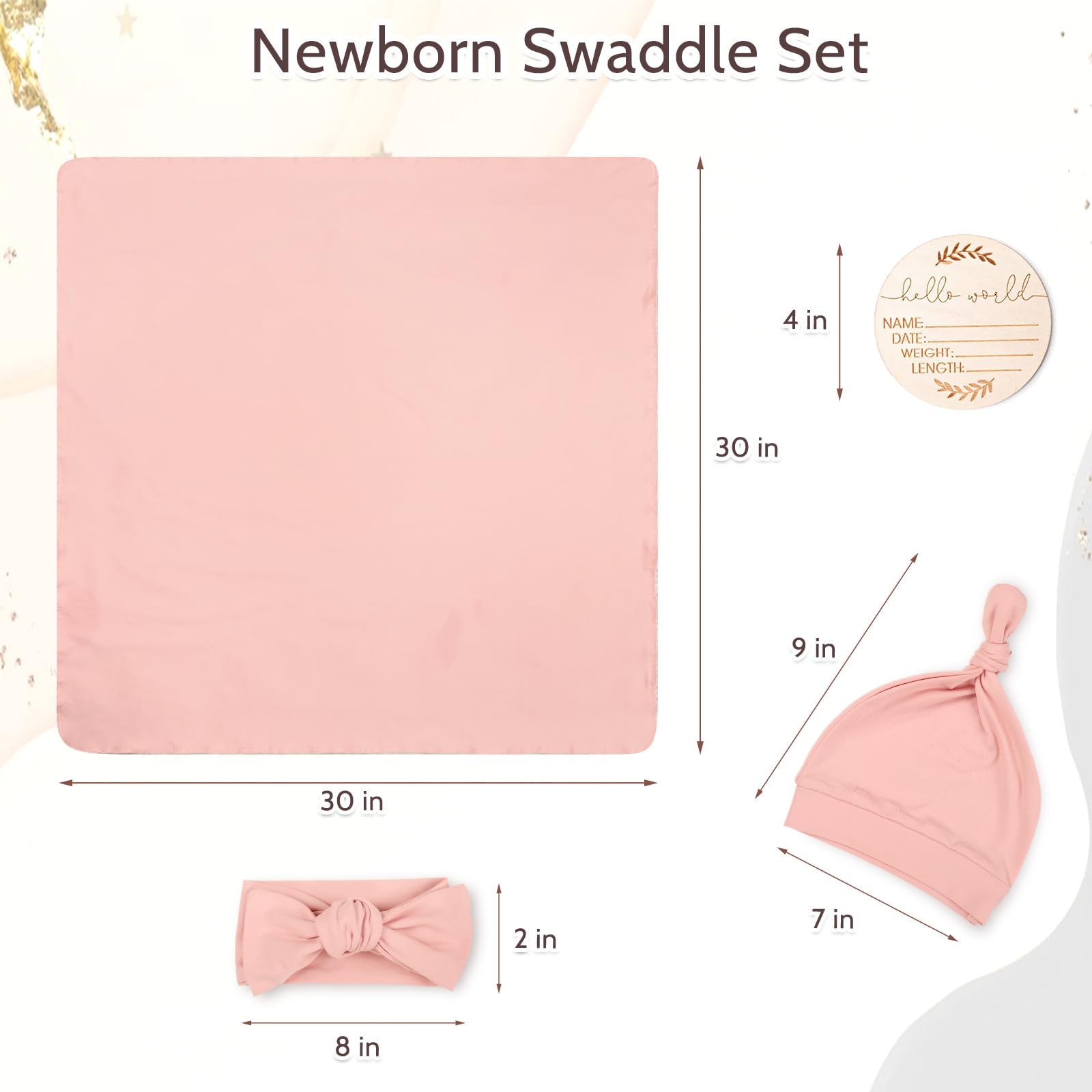 Tanofar 4-pack newborn swaddle kit including blanket hat bow and card